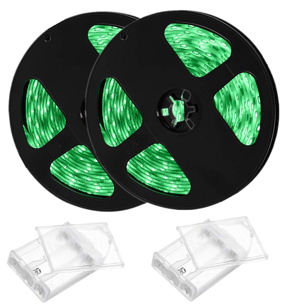 Sunboia LED Streifen 2x1m,LED Stripes Licht LED Band Stripe Lichterkette Bänder mit Batteriebox,SMD5050 wasserdichte Bandlampen für Hochzeit,Weihnachten Halloween Partei Dekoration beleuchten-grünes
