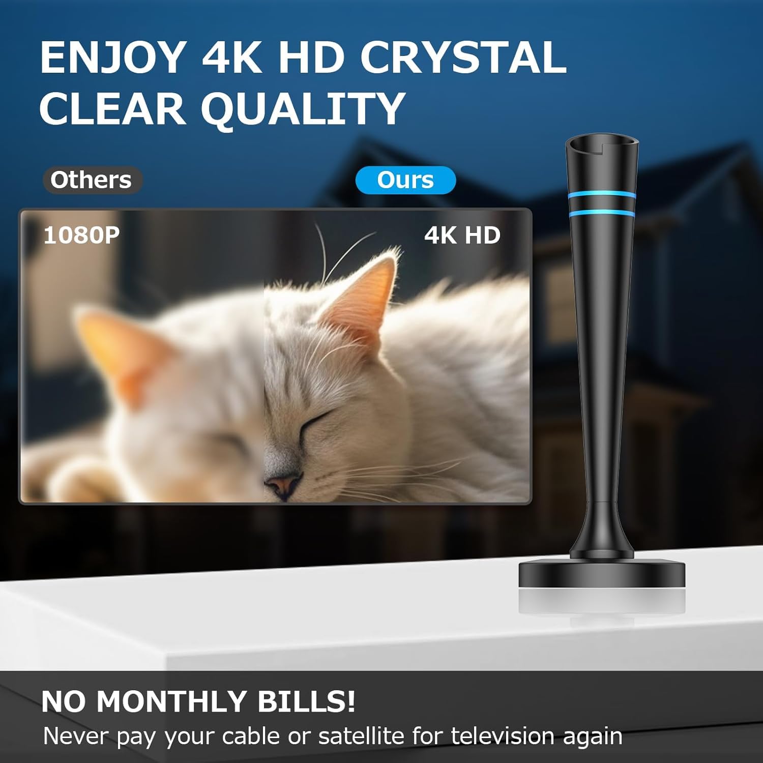 Antenna TV da interni per Smart TV, antenna digitale per Smart TV con canali locali, antenna TV a lungo raggio ricezione con amplificatore di segnale, ricezione forte a 360°, supporta 4K 1080p HD