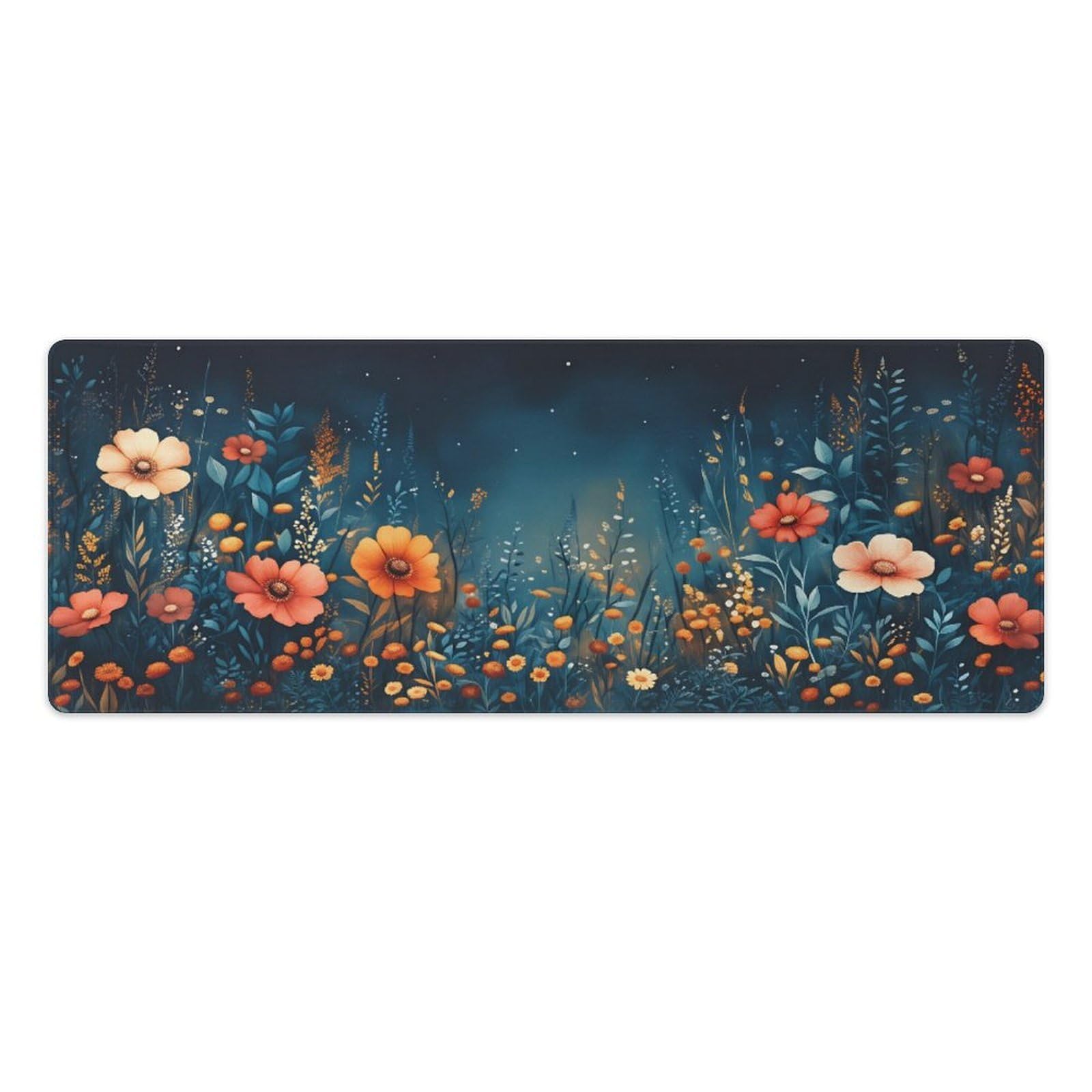 Floral Night Sky Large Mouse Pad 12"×32" inch Extended Gaming Mousepad Desk Mat Long Computer Keyboard Non-Slip Base Stitched Edges for Home Office Work