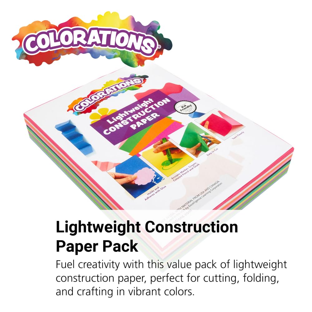Colorations Lightweight Construction Paper, Value Pack, 10 Colors, 300 Sheets with Bonus Stencil, Everyday Use, Classroom Supplies, Daycare Supplies, Pre-School, at Home use