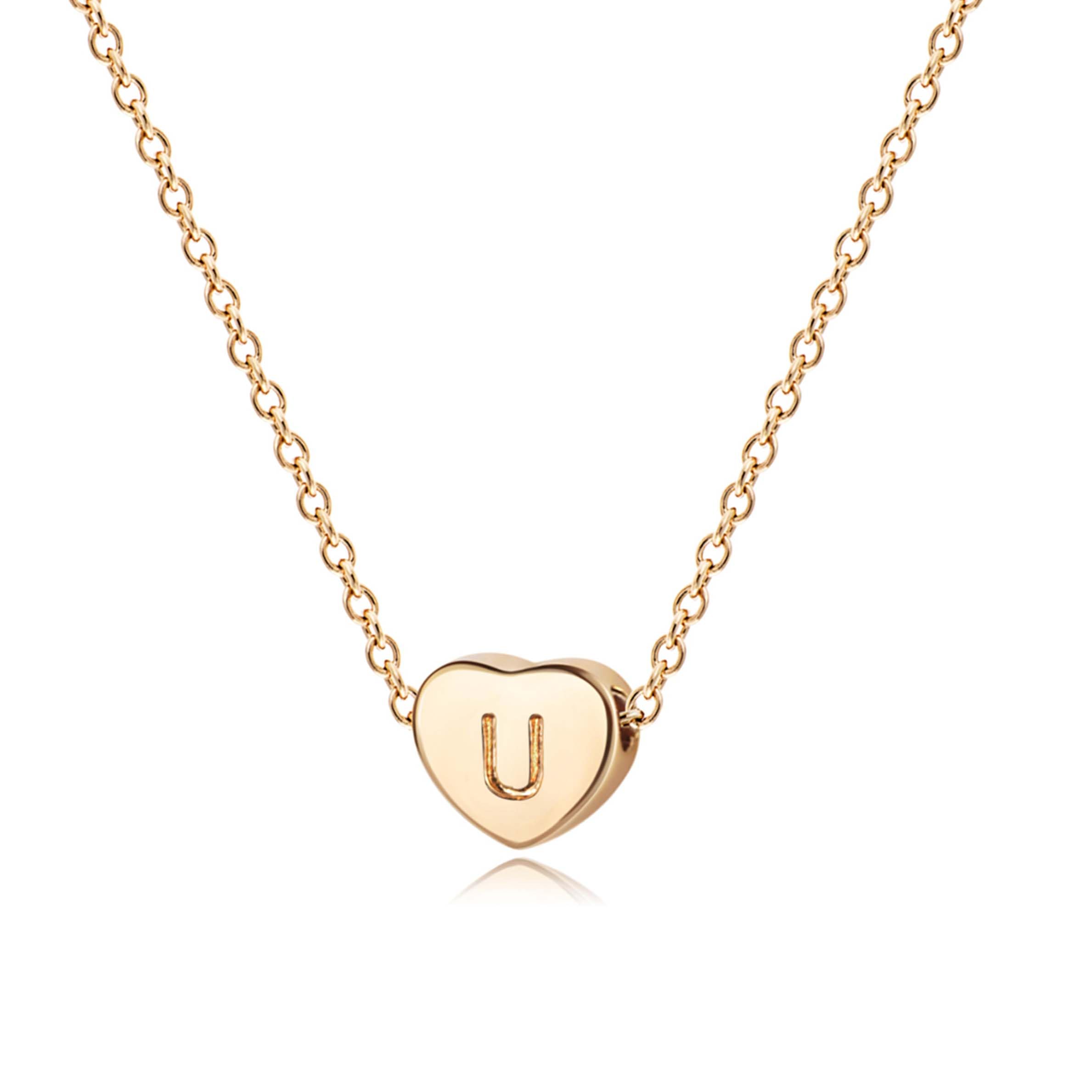 Jenosy Kette Damen Herz Kette mit Buchstaben Gold Personalisierte Kette mit Namen Zarte Kette Herz Buchstaben Anhänger für Mädchen 18K Vergoldete Namenskette Modeschmuck für Frauen und Mädchen