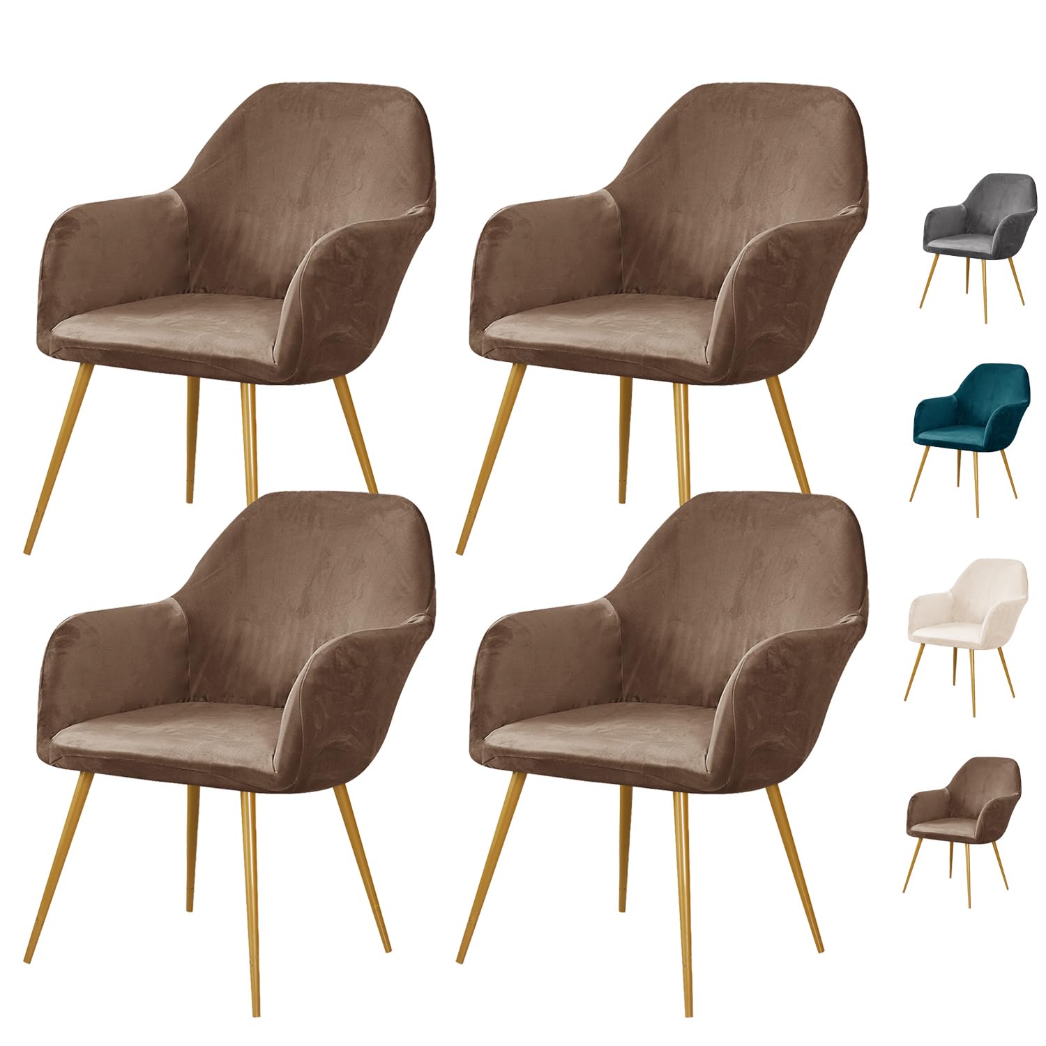 Housses de chaise épaisses pour dossier incurvé | Tissu premium extensible marron