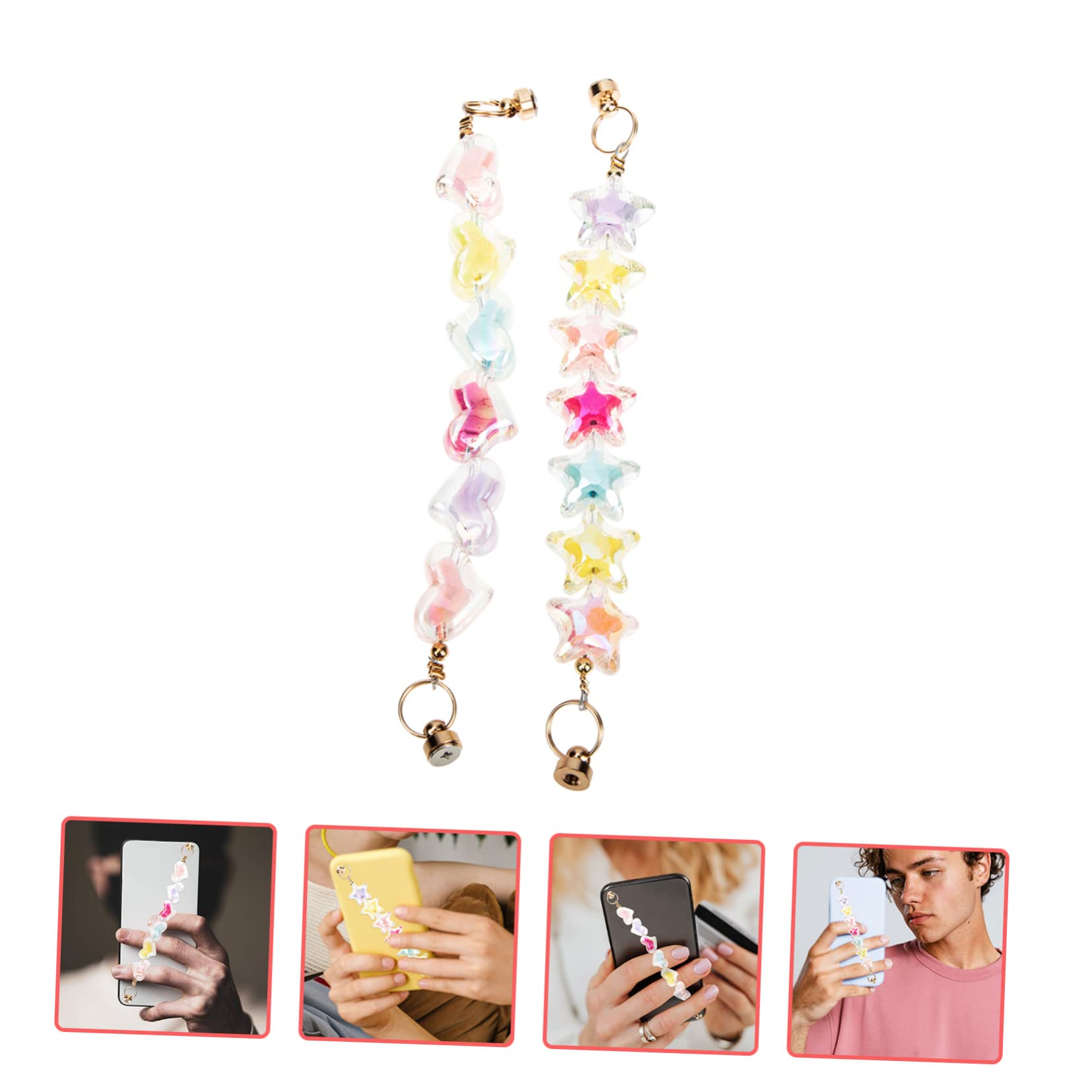 Housoutil Juego De 5 Accesorios Para Fundas De Móvil Cordón Con Cuentas Cadena Correas Para El Asa Soporte De Agarre Resistente A Caídas Pulsera Única Para Mujer (2 Piezas X 5)