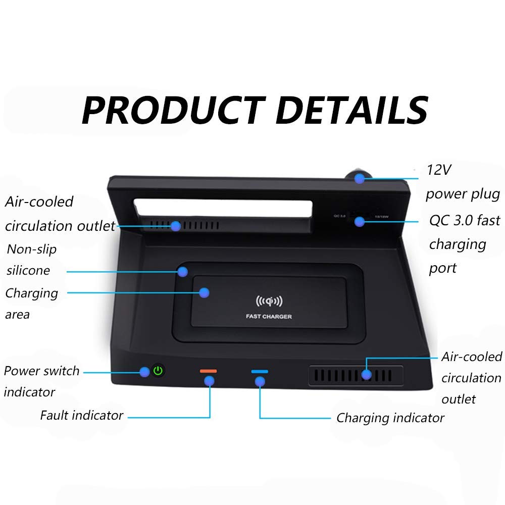 Cargador Inalámbrico Coche Auto para VW Tiguan 2018 2019 2020 Consola Central Accesorios Panel, 10W Carga Rápida Teléfono Cargador Almohadilla con QC3.0 USB Puerto per iPhone Samsung