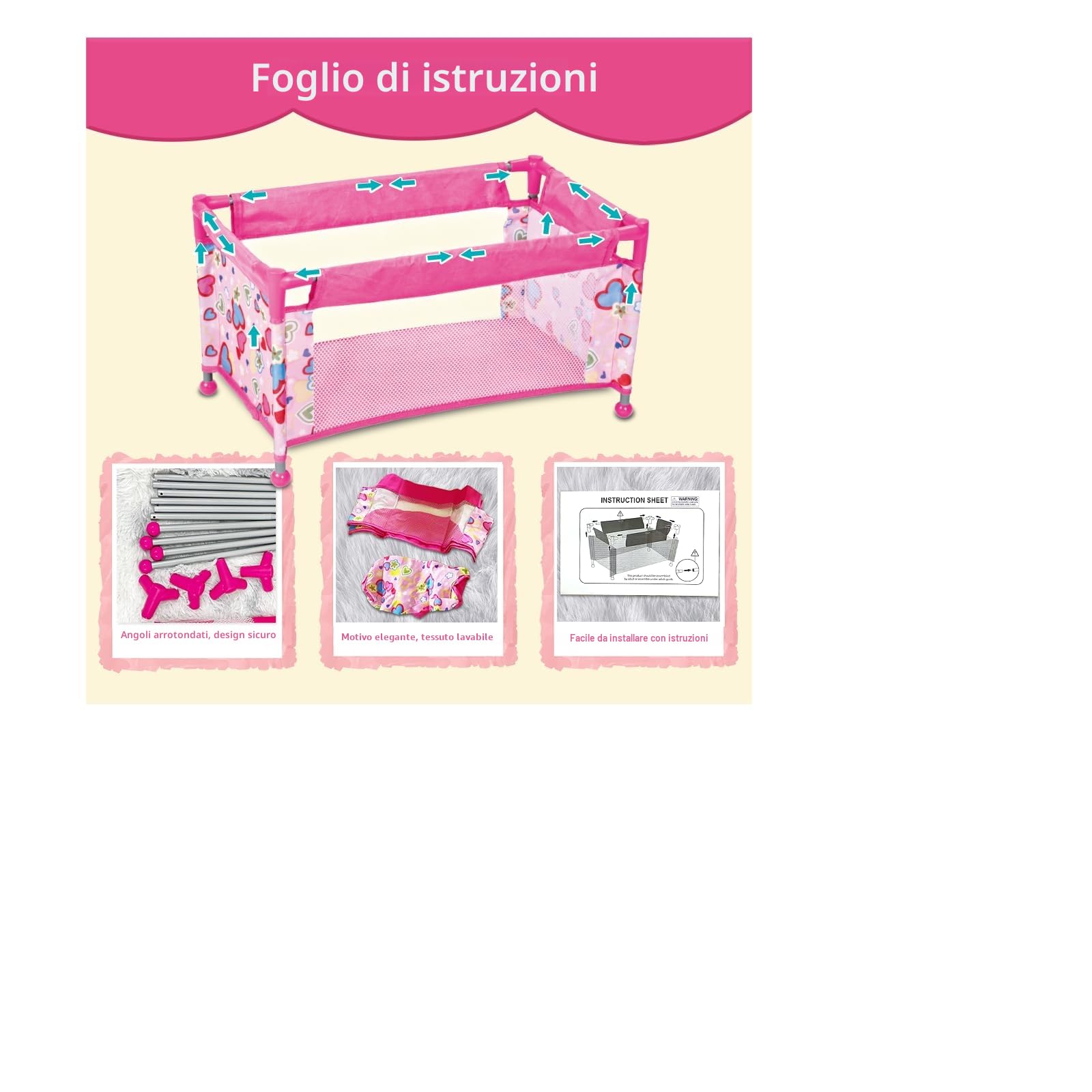 culla per bambole | accessori bambole per meno di 50 cm bambola | lettino da Viaggio per cicciobello bambola | per bambine e bambine dai 3 anni