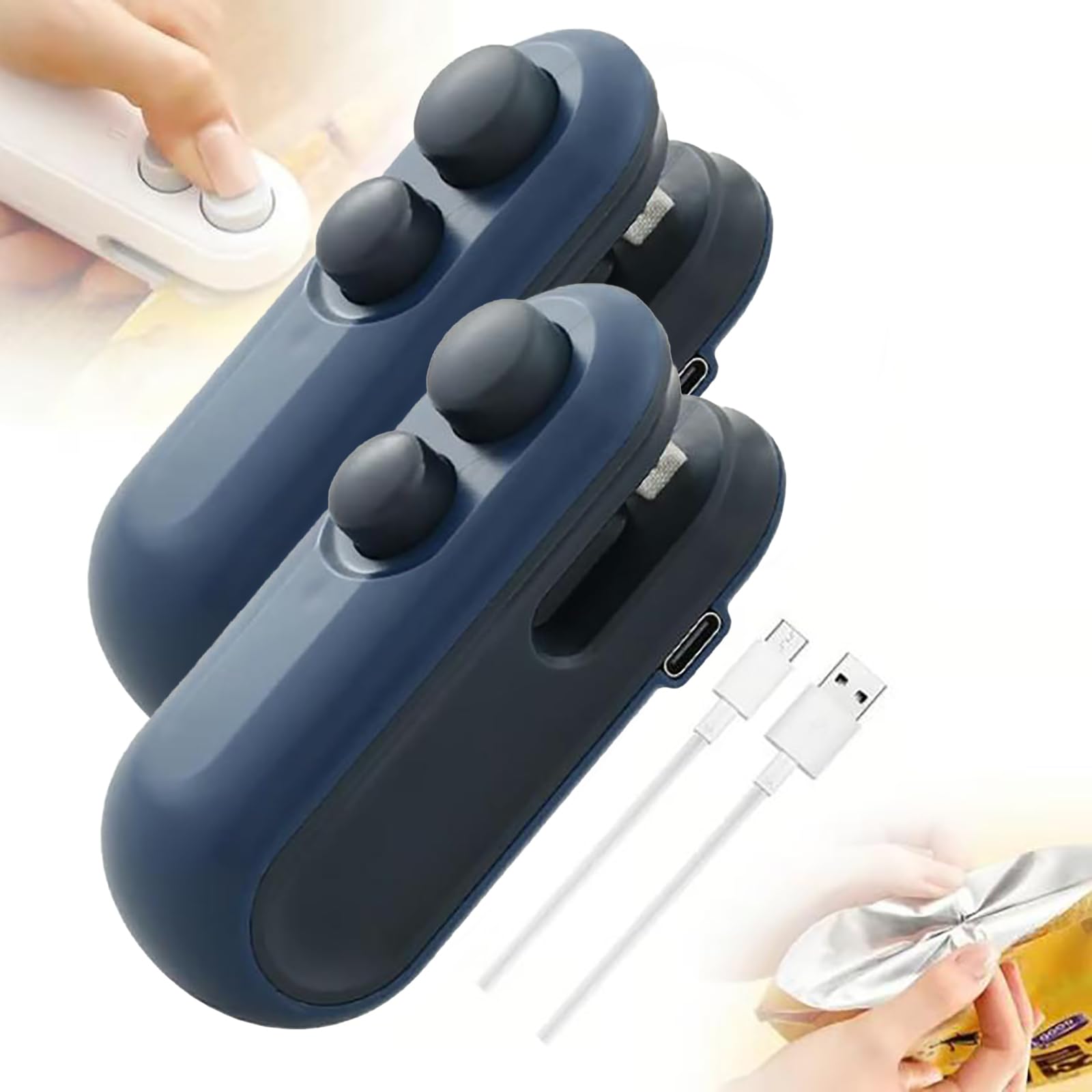 Mini sellador de bolsas con cortador e imán, mini sellador de bolsas recargable, máquina de sellado térmico de plástico portátil a presión manual para aperitivos, patatas fritas, almacenamiento de