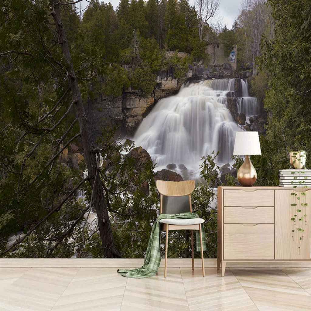 Toile papier peint imperméable cascade de forêt pour intérieur chic