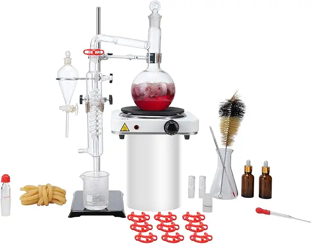 VEVOR Kit Distillation Huile Essentielle 33PCs, Appareil 500 mL avec Plaque Chauffante 1000W