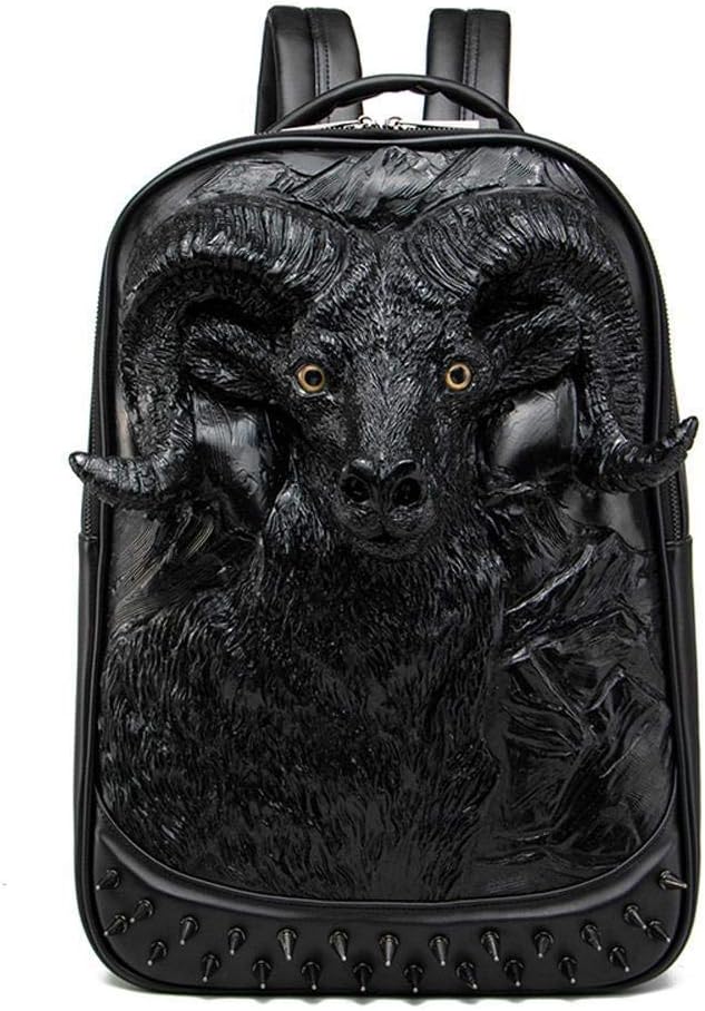 Halloween Studded Backpack 3D Goat Head Sculpture 3D Model Backpack Laptop Computer Handbags Travelling Rucksack Bag