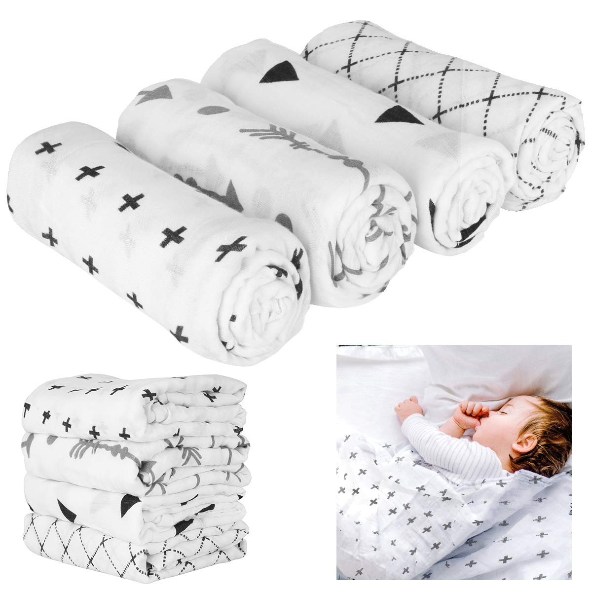 pz/Lotto Mussola Bambino Swaddle Coperte Neonato Ricezione Coperte Avvolgere per Ragazzi Ragazze 47 x 47 Pollici