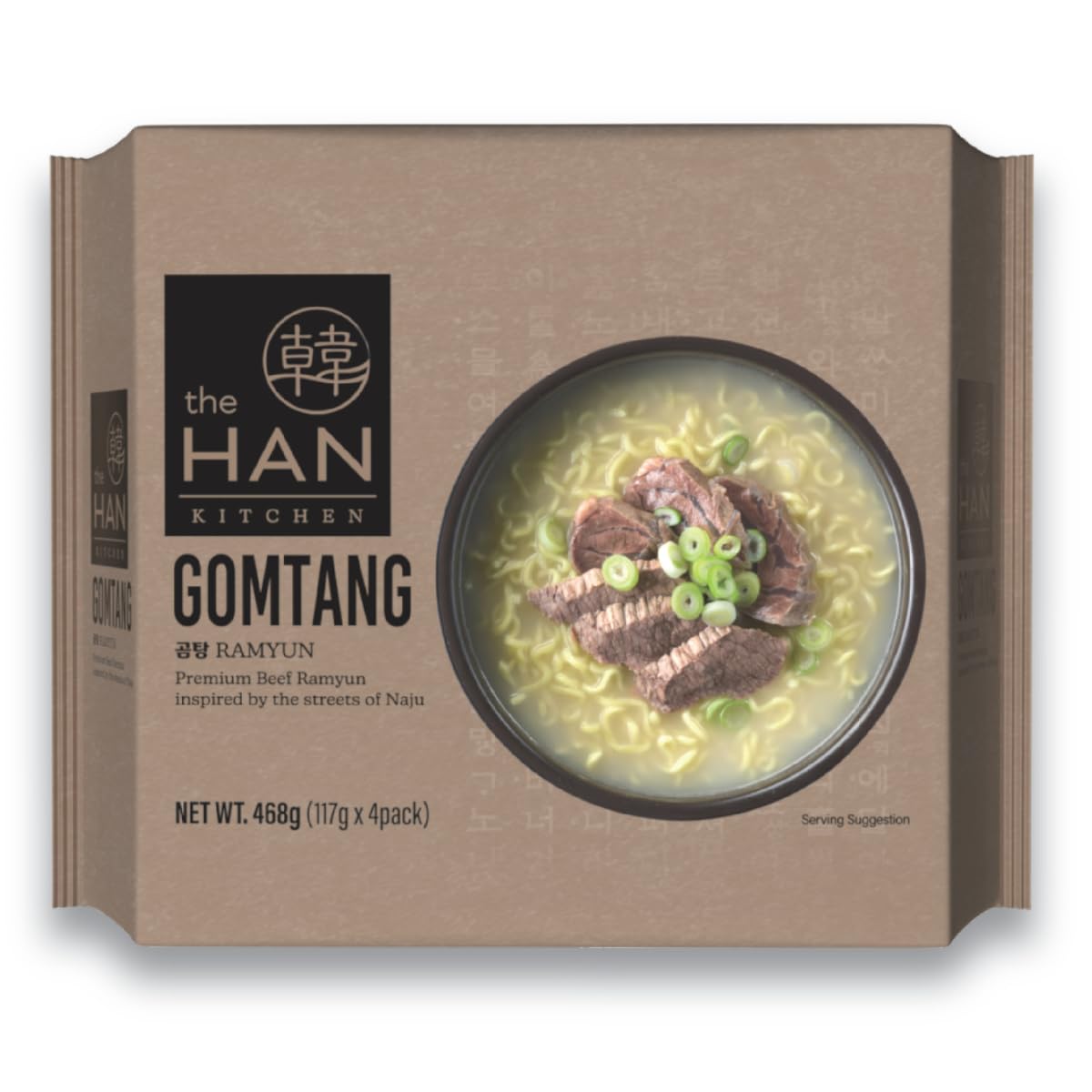 Korean instant ramen with thick noodles and a spicy, savoury broth. The Han Kitchen Pocha Ramyun K-Army Budae Jjigae style noodles, ready in 5 minutes.118 g (Pack of 4)