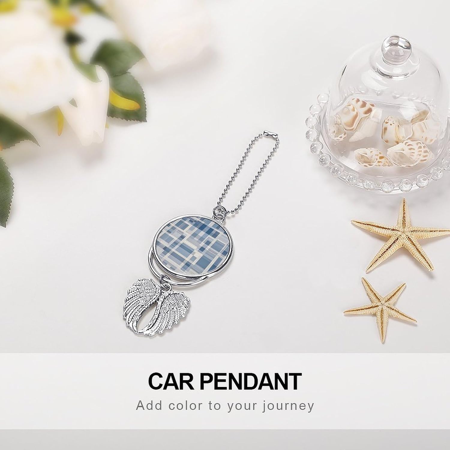 White Chequered Lattice Guardian Angel Car Charm for Rear View Mirror image 4
