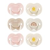 Anytime Matte Newborn Pacifiers, 0-6 Months, Symmetrical Baglet, BPA-Free Binkies, Pink and Beige, Pack of 6