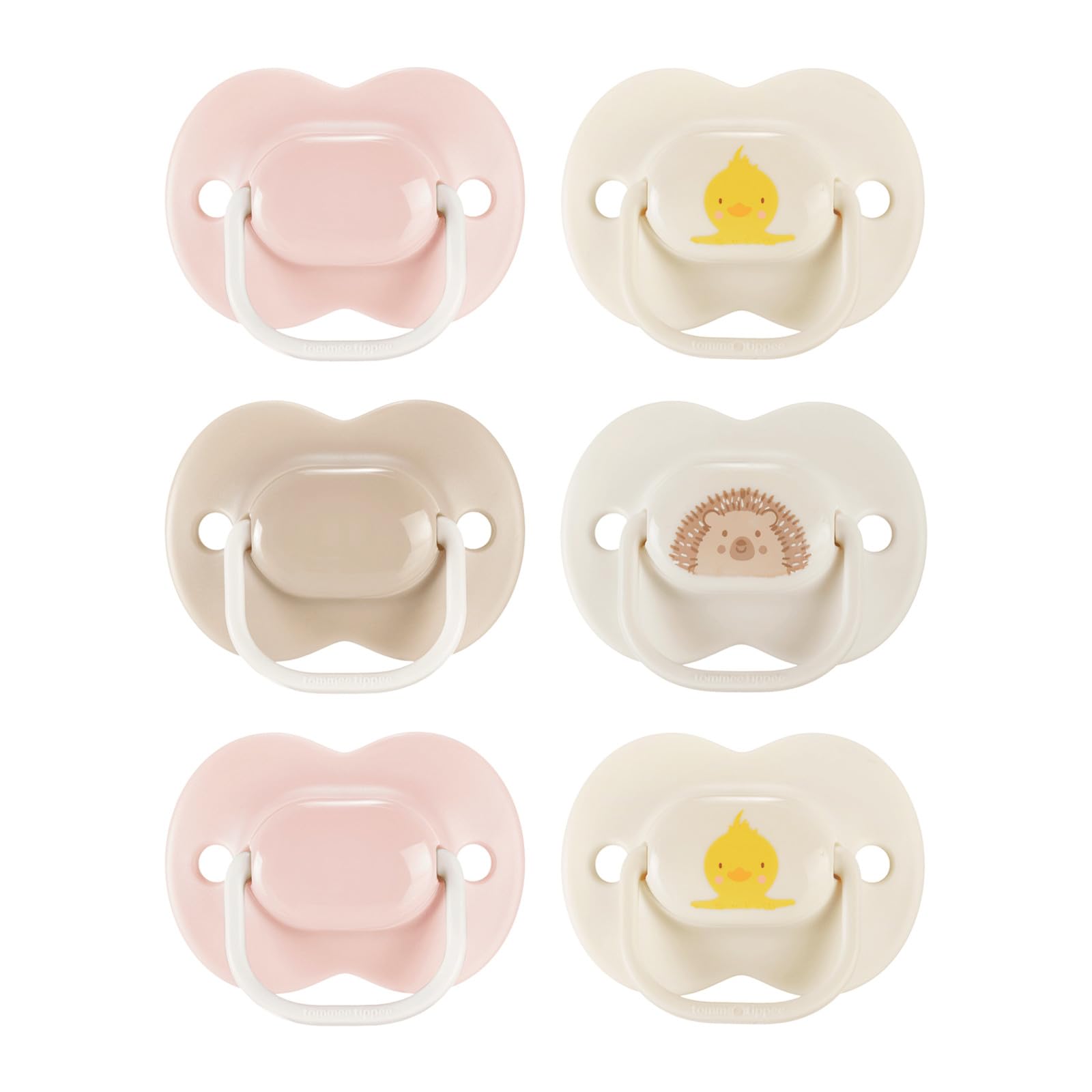 Tommee Tippee Anytime Matte Newborn Pacifiers, 0-6 Months, Symmetrical Baglet, BPA-Free Binkies, Pink and Beige, Pack of 6