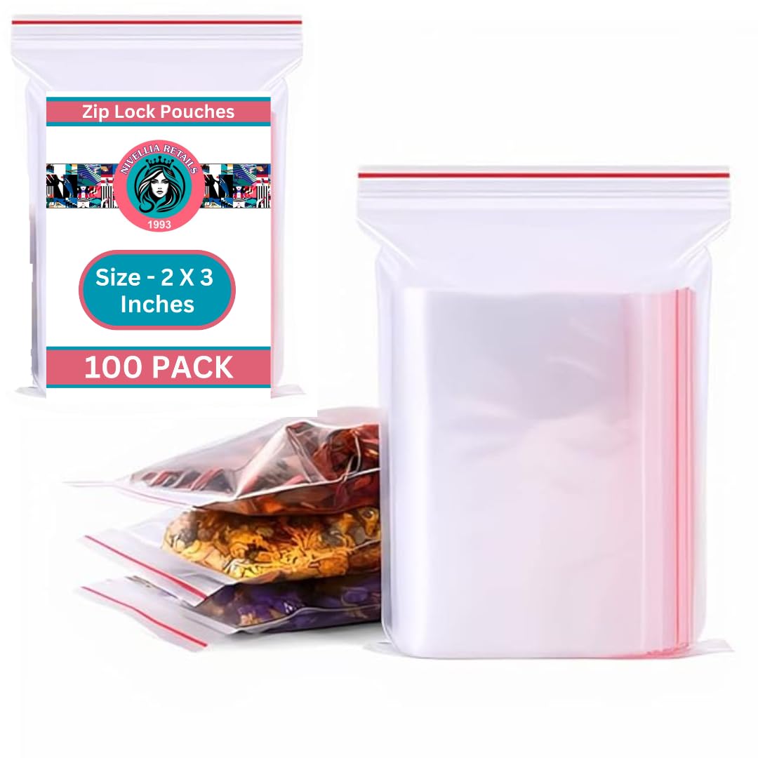 NIVELLIA RETAILS Self Lock/Zip Lock Pouch - 100 Pieces (1.5X2 Inches) | Transparent Reusable/Resealable Airtight Seal for Packing Jewellery,Accessories,Packaging,Office,Kitchen Storage(1.5x2 Inches) (B0D6NDWR8Z) Amazon Price History, Amazon Price Tracker