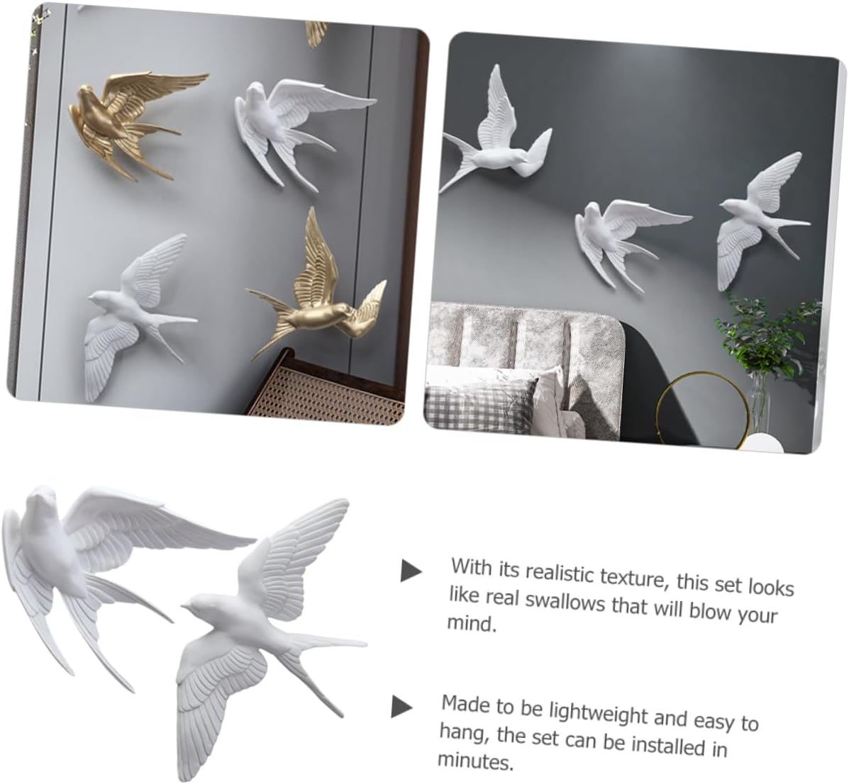 KESYOO 2pcs Imitated Swallow Model Standing Bird Ornaments Flying Bird Figurine Garden Patio Tree Bird Birds Wall Decorations Sparrows Wall Decor Bird Decor Miniature Bird White Resin