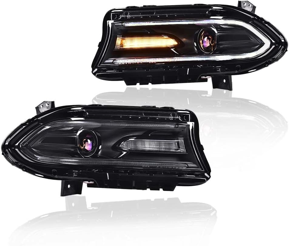 LQI LED DRL Headlights Compatible with 2015-2021 Dodge Charger Halogen Projector Headlights 1 Pair