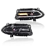 G-PLUS Headlights Assembly,Compatible with Dodge Charger 2015-2021, Clear Lens Black Housing Amber Reflector,Left & Right Bumper Headlamps CH2503270 CH2502270,faros delanteros