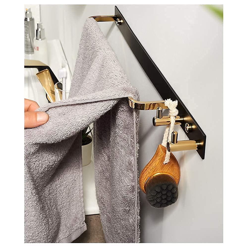 Toallero Autoadhesivo, Soporte para toallero montado en la Pared con 2 Ganchos, Colgador sobre la Puerta para Perchero, Toalla, Ropa, sin taladrar (Color : Black Gold)