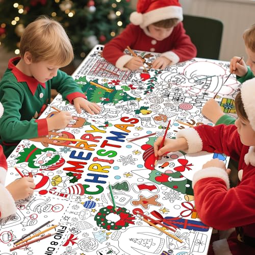 Image of Gatherfun Merry Christmas Decorations - Versatile 31.5 x 72 Inches Activity Poster, Christmas Party Coloring Banner /Santa & Snowman Table Cover for School Parties and Special Events
