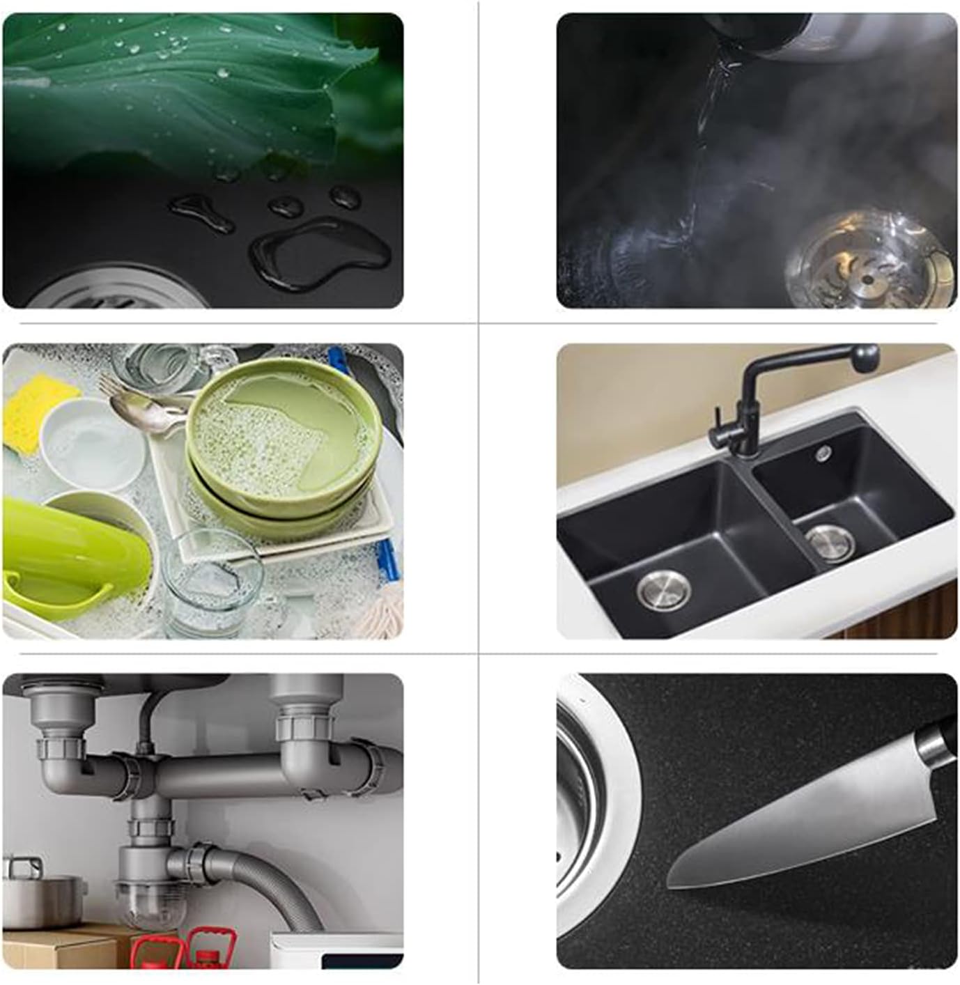 Large Rectangular Double Bowl Sink, Black Quartz Stone Sink for Restaurant Bar Counter (B 78 * 43 * 20cm) (B 75 * 41 * 20cm)