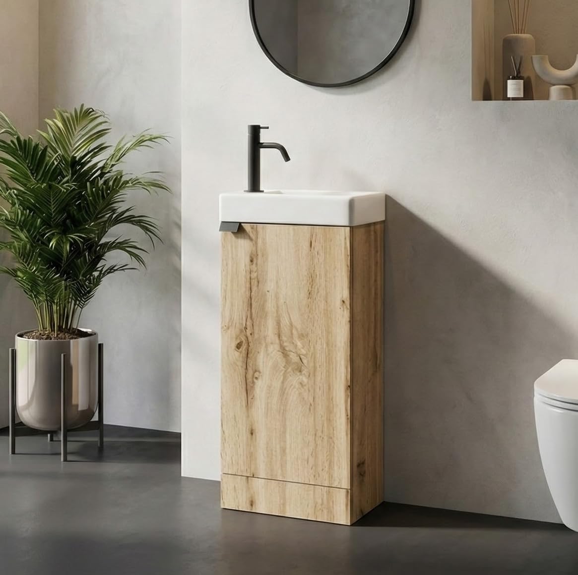 Badplaats B.V. Mobili WC Orion – 40 x 22 cm – rovere chiaro – Mobili per WC a pavimento – Salvaspazio – Armadietto pensile per ospiti WC