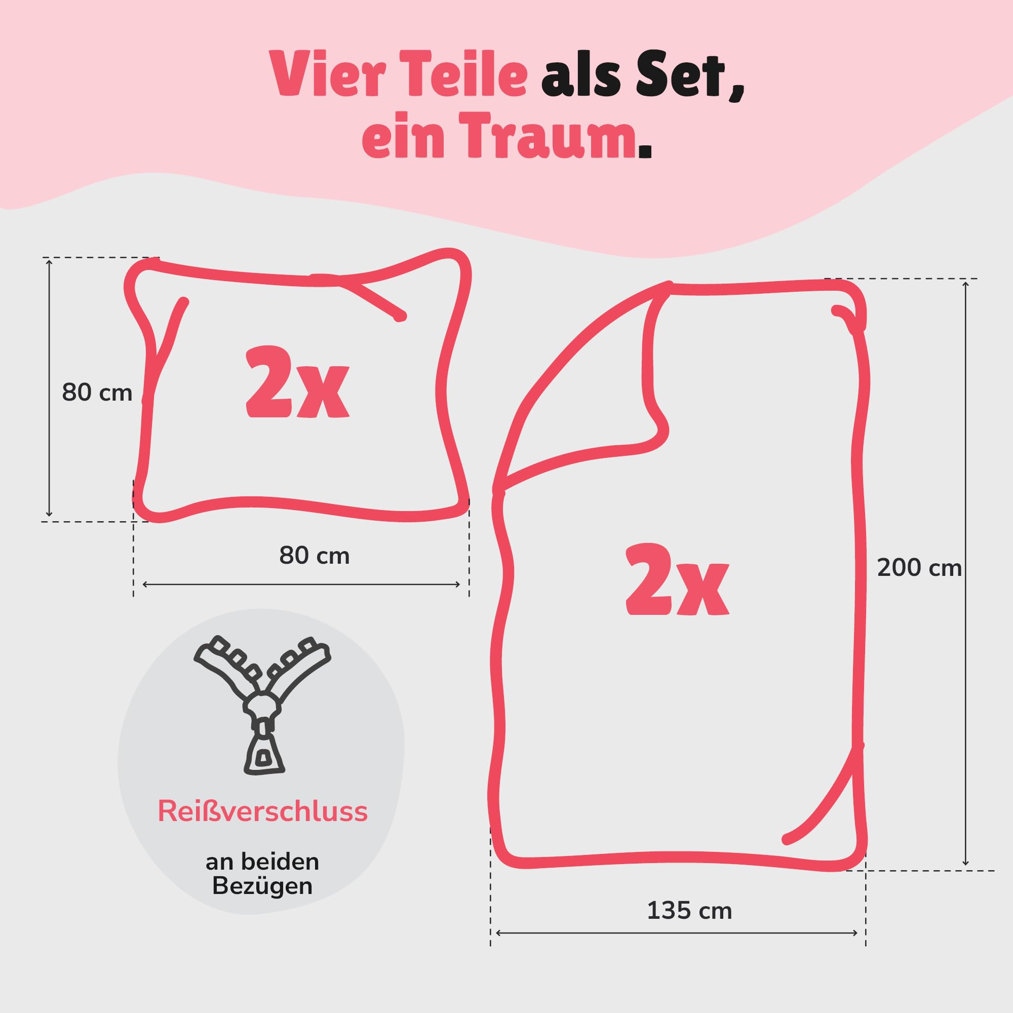 Familando - Lieblingsmensch Partnerbettwäsche Set (4-teilig) – 2X Decken- & Kissenbezug 135x200 & 80x80 cm mit Reißverschluss – 100% Baumwolle in Renforcé Qualität – Geschenkidee für Paare