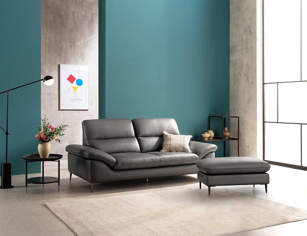 Fabrique Bodoni Leatherette 3 Seater with Puffy Sturdy Look Dark Grey Sofa Set | Stylish Home Office and Living Room Furniture Featuring Lightweight Design and Durable Stainless Steel Legs-image-29
