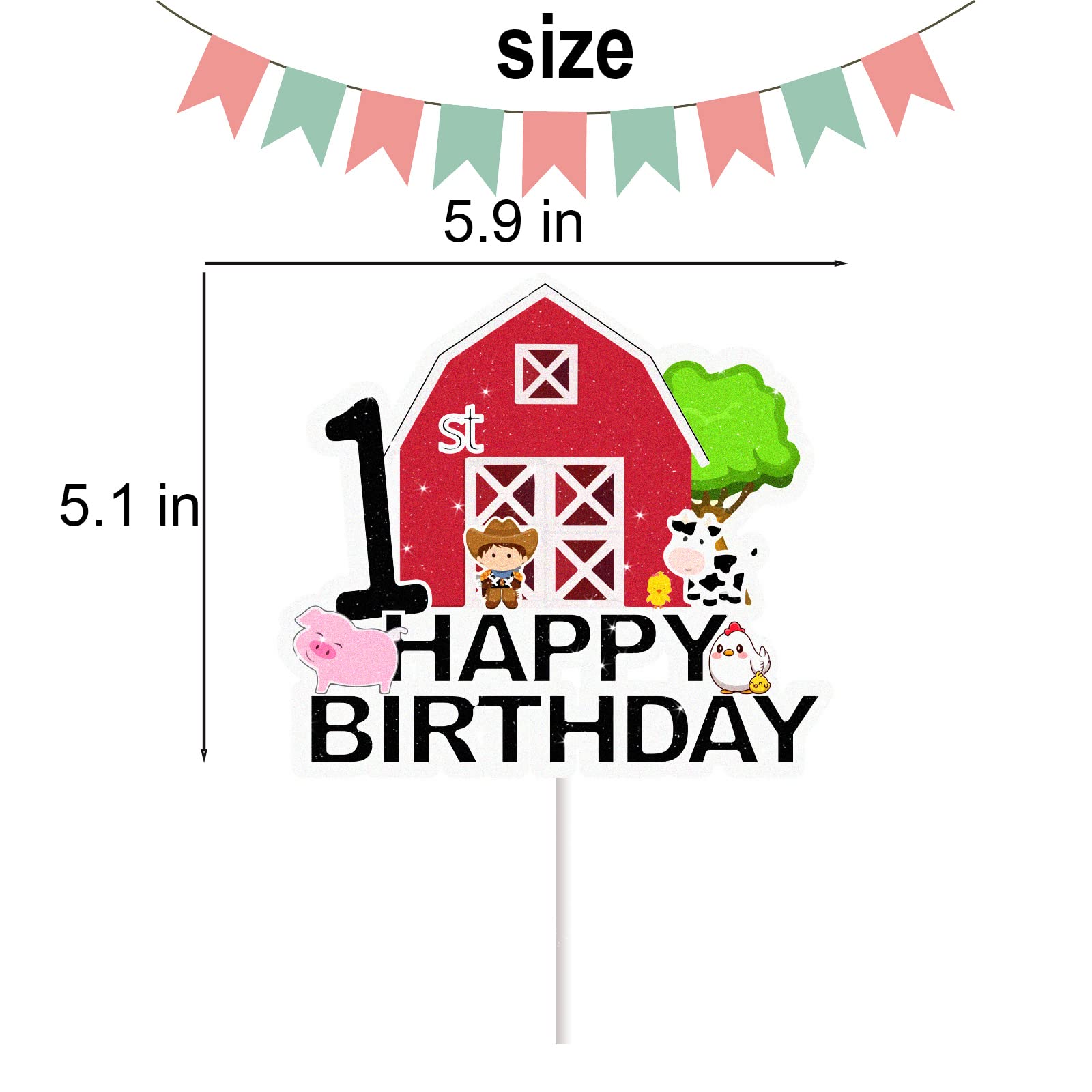 Cow One Cake Topper - Pink Glitter First Birthday Decoration For Farm Animal Theme Parties, Adjustable Height