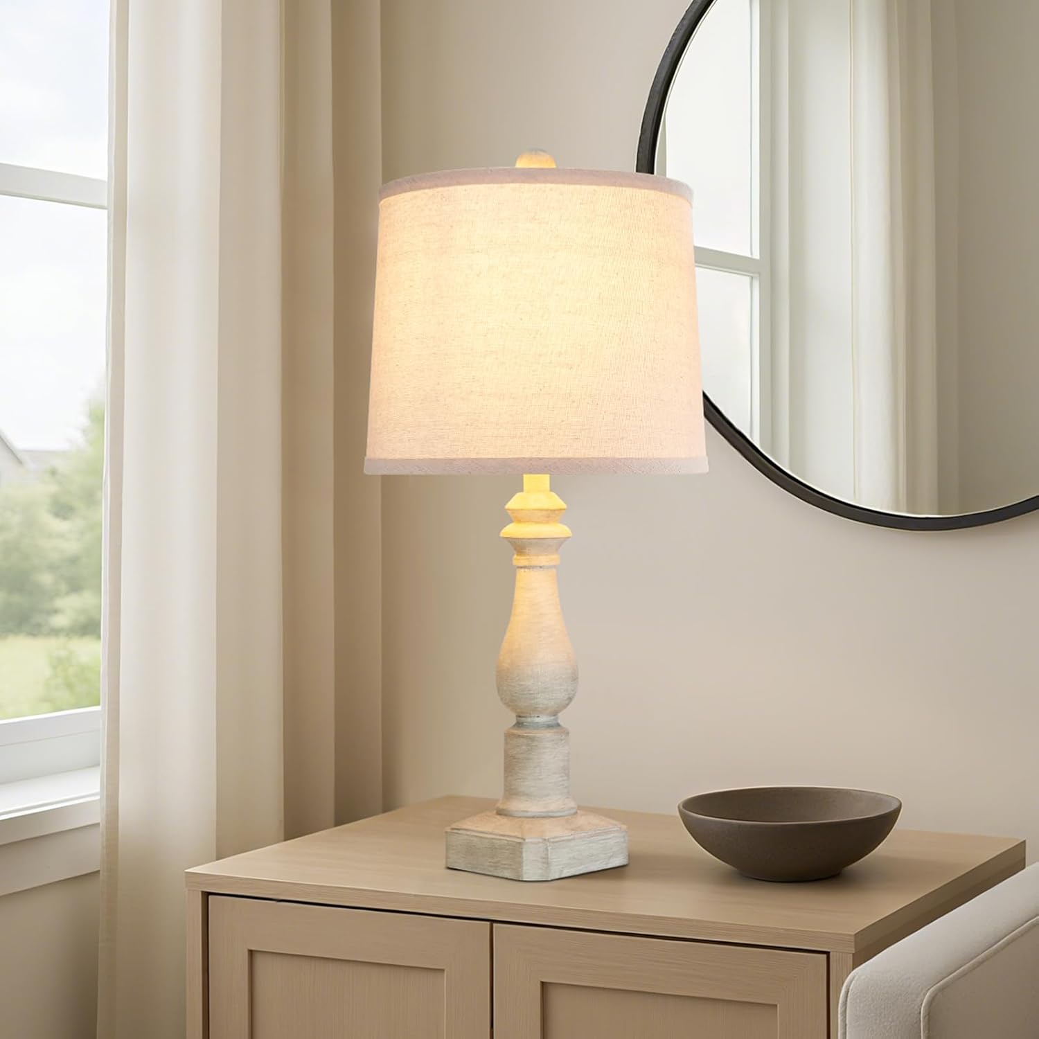 RORIANO 23'' Set of 2 Rustic Table Lamps for Living Room Bedroom, Traditional Farmhouse Resin Bedside Desk Lamps for Study Room Nursery Office, 2 Bulbs Included