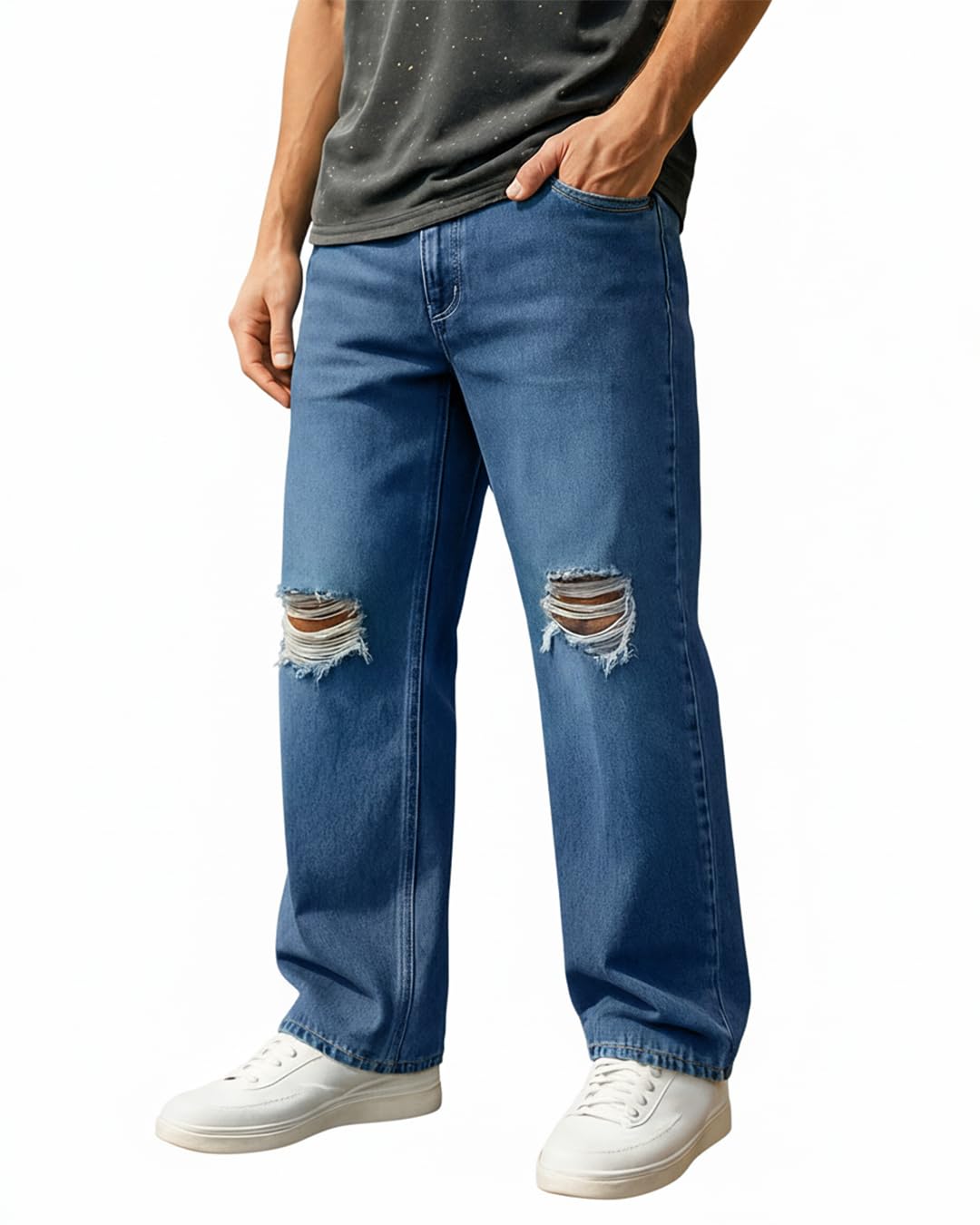 Men Mid Rise Denim Solid Straight Fit Jeans|Straight Fit Jeans – Regular Fit | Classic Denim Pants | Everyday Casual-image-19