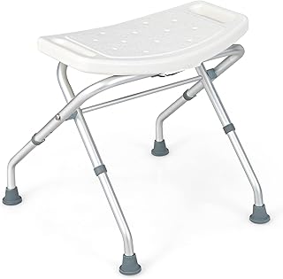 FANTASK Taburete de Ducha Plegable, 49-52,5 cm, Altura Regulable, Banco de Ducha de 150 kg, Taburete de baño con pies de Goma Antideslizantes en Color Blanco