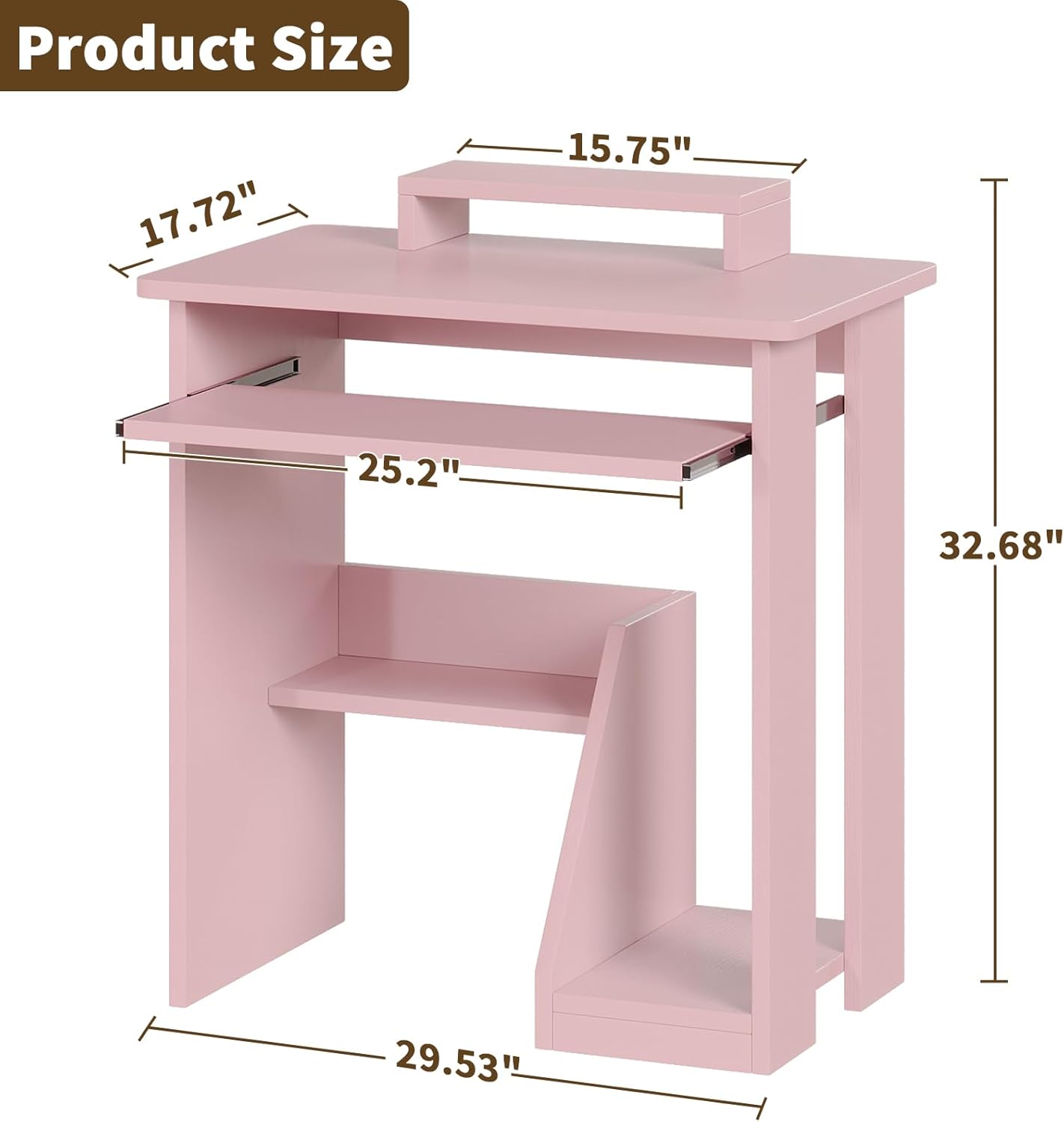 ALISENED 30" Small Computer Desk with Keyboard Tray Monitor Stand, Study Writing Desk with Storage Shelves, Modern Workstation for Small Spaces, Save Space, Pink