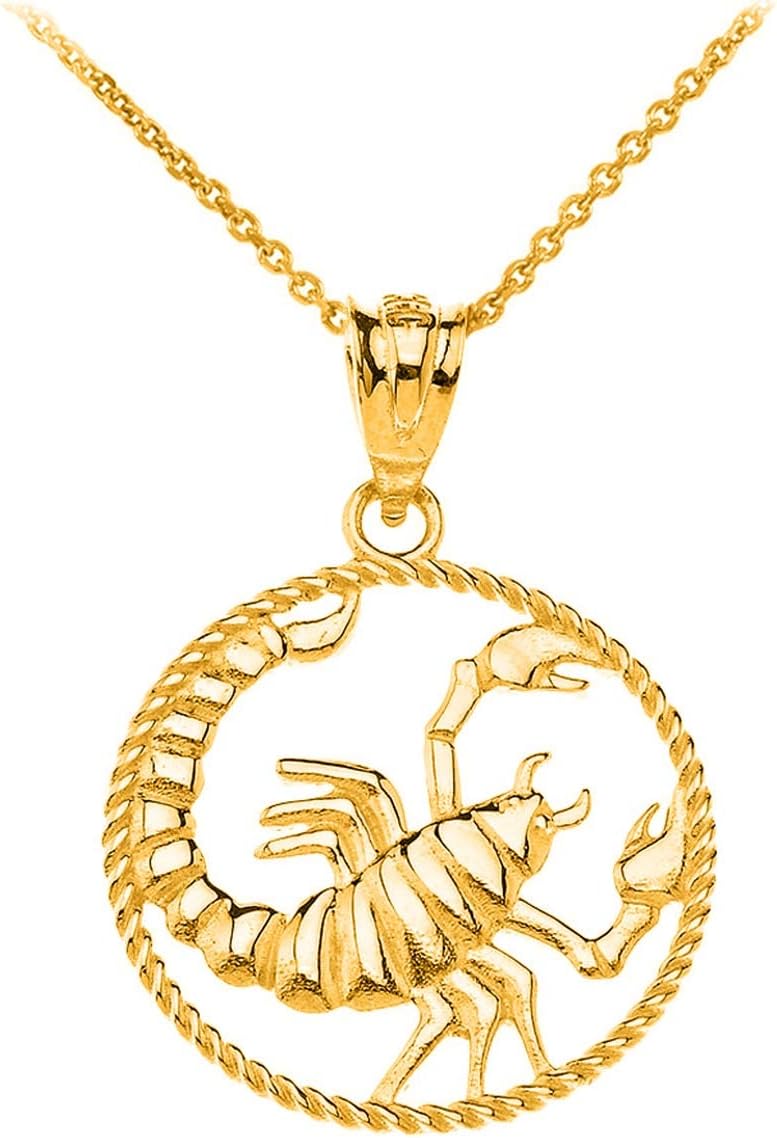 Astrology Jewelry 10k Gold Round Zodiac Sign Horoscope Constellation Rope-Style Pendant Necklace