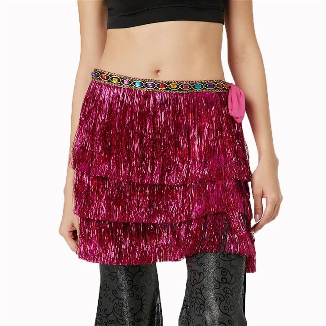 Disimlarl Falda de danza del vientre para mujer, con borlas, bufanda de rendimiento, falda de baile oriental