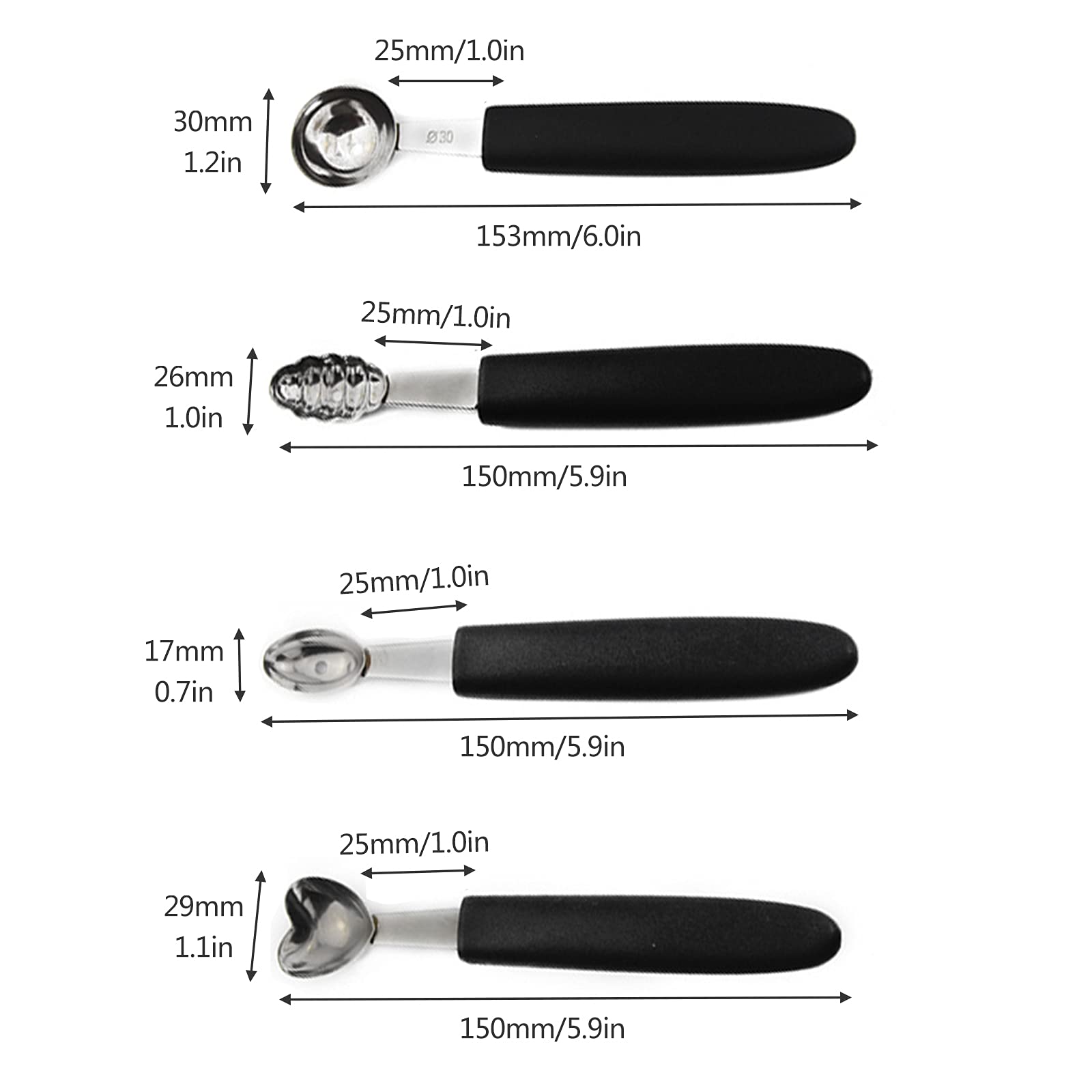 7Pcs Melon Baller Scoop Set, Stainless Steel Ball Spoon, Smooth Round Melon Balls Melon Scoop, Watermelon Cantaloupe Scooper for Watermelon, Ice Cream, Fruits, Sorbet(#1)