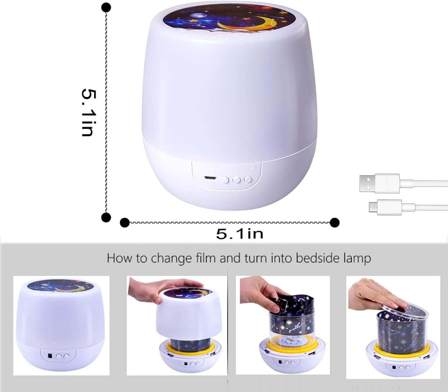 Night Light Projector - Star Light Projector with USB Cable, 360 Degree Rotation Star Projector Lamp Bedroom Star Projector Night Light Best Gifts for Kids - 7 Sets of Film