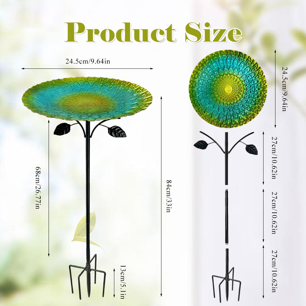 Bain d'oiseaux debout 85 cm fonte résistant au gel vert rétro