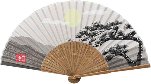 Terra Distribution Abanicos de Mano (210 pinos) - Abanicos plegables para mujer, diseño único, bambú hecho a mano, abanico de seda, 8.6 pulgadas