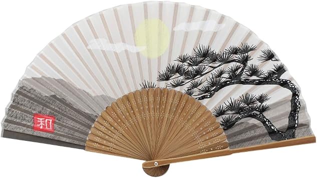 Terra Distribution Folding Fan [Japan Import] Hand Fans for Women Foldable, Japanese Fan, Unique Design, Handmade Bamboo, Silk Fan, 8.6" 22cm, Abanicos de Mano 210 Pine Tree