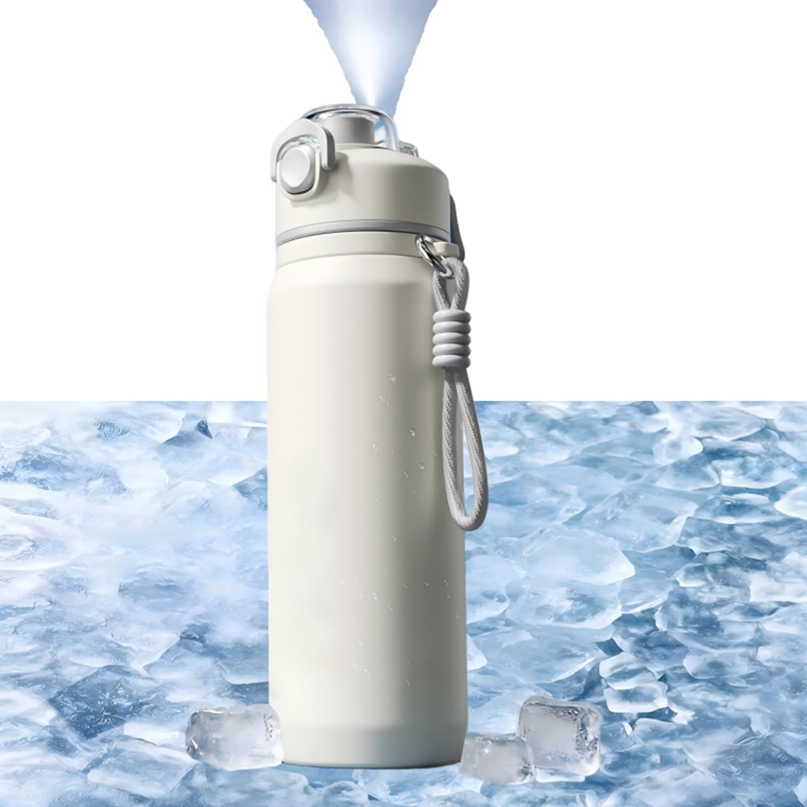 Bouteille d'eau isotherme en acier inoxydable 800/1000 ml avec fonction de pulvérisation de brumisation, idéale pour l'extérieur, le cyclisme et le sport Blanc 800 ml