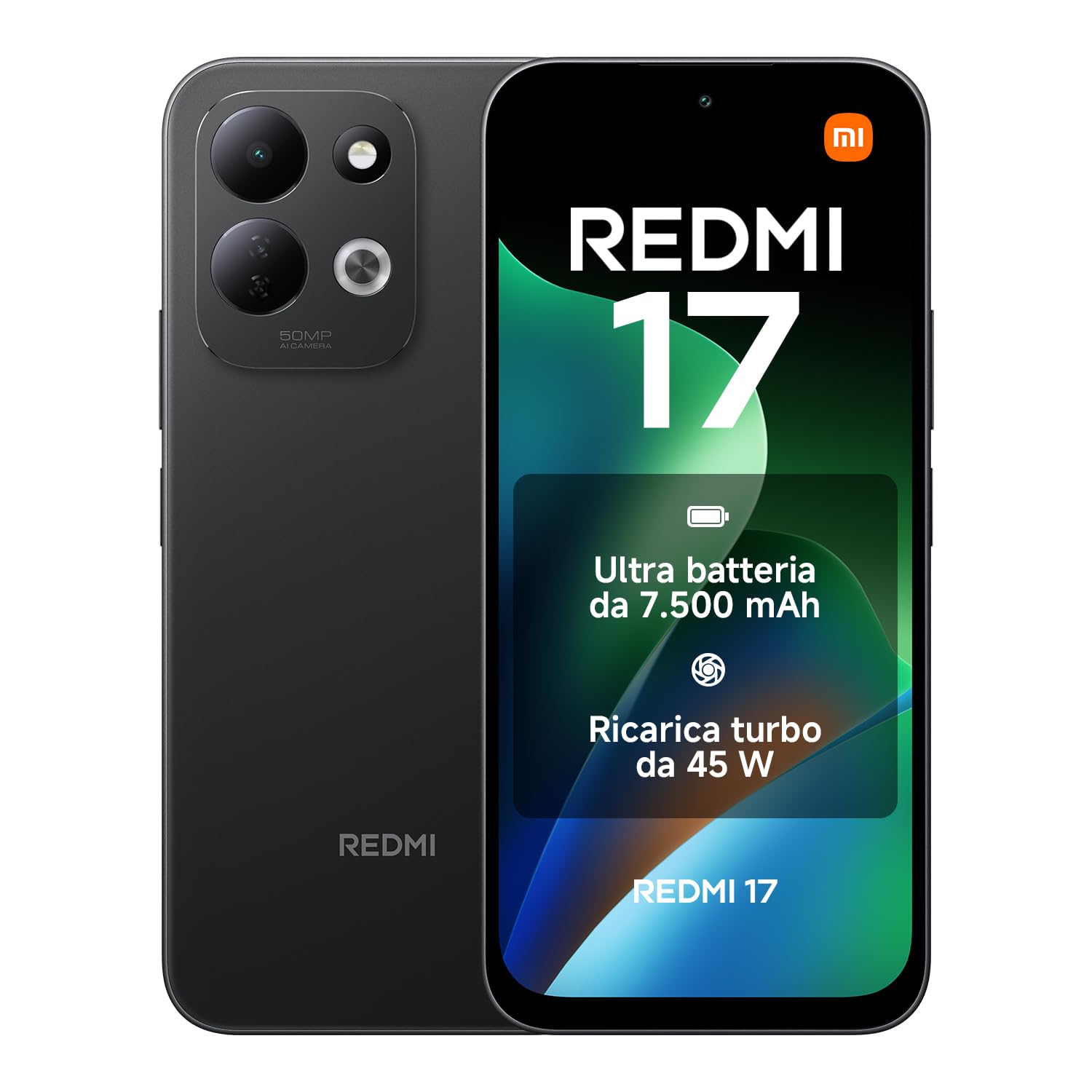 REDMI 17, Smartphone 4+128GB, Nero, Batteria 7500 mAh, Ricarica 45W | Resistente Corning® Gorilla® Glass 7i, Display Immersivo 6,9″, Potente MediaTek Helio G91-Ultra, Doppia Fotocamera AI 50MP