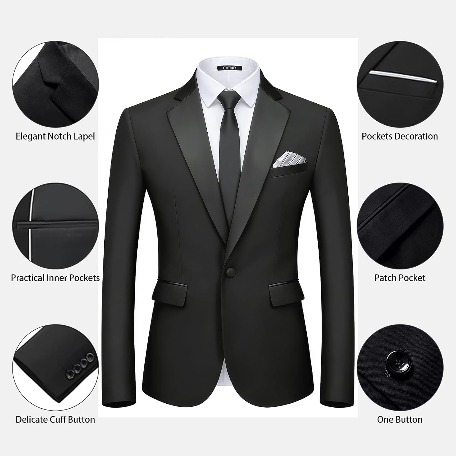 Men’s Slim Fit Suit One Button Blazer Business Wedding Party 2-Piece Jacket & Pant