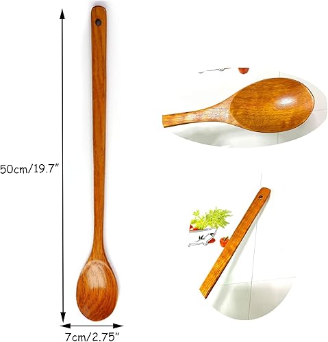 Miniatura 2 de Cuchara de madera de mango extra largo, utensilios de cocina de madera de 19.7 pulgadas, sopa de madera para remover madera