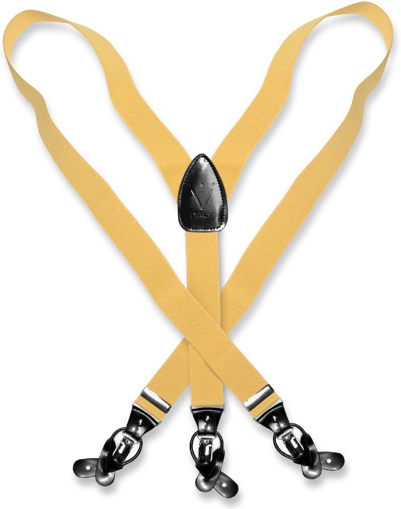 Vesuvio Napoli Men's Solid GOLD Color SUSPENDERS Y Shape Back Elastic Button & Clip Convertible