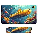 マウスパッド 大型 500 x 250 x 3mm ゲーミングマウスパッド 防水 デスクマット 滑り止めゴム底 おしゃれ キーボードパッド 快適操作性 ゴム底 洗える 耐洗い表面 耐久性 超高密度繊維 仕事 ゲーム オフィス ホーム用 男性用デスクトップアクセサリー （潜水艦) o-654