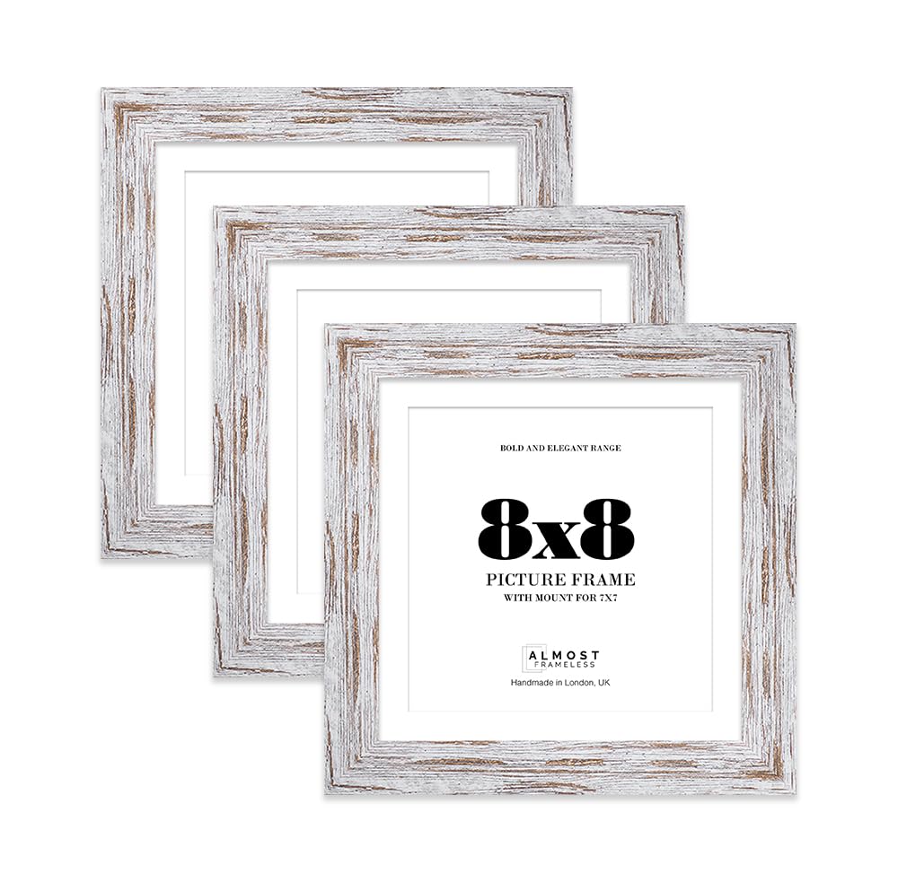 8x8" Distressed Wood Square Frame With Mount for 7x7" Pictures 28mm Edge Frame Display with Wall Hooks and Kickstand, 3 Pack โ image 1
