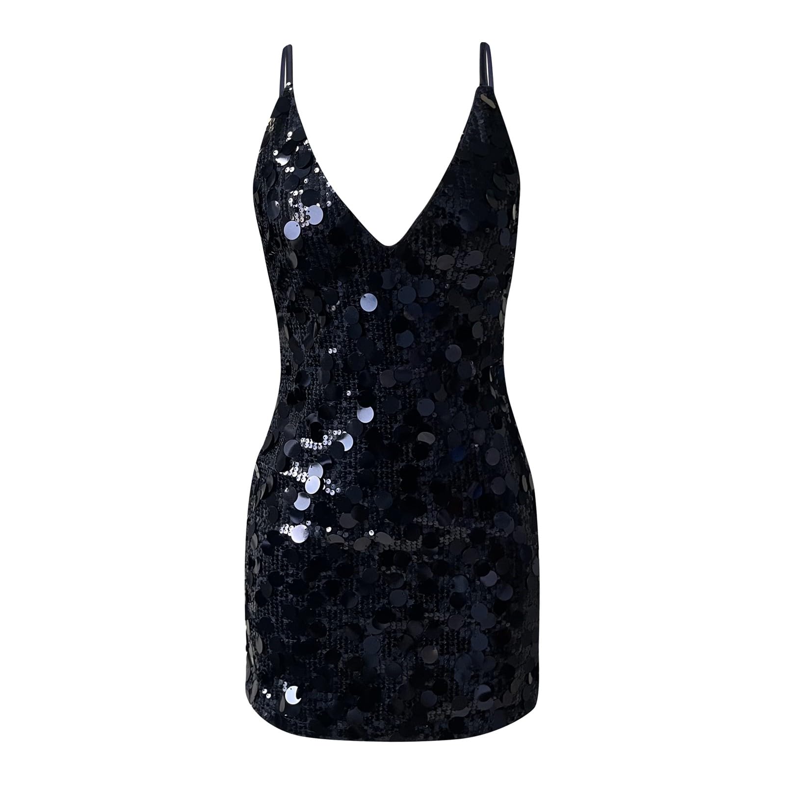 Mini robe d'été décontractée à paillettes avec décolleté plongeant en V pour femme, pour carnaval, fête, club, vacances, plage, vacances