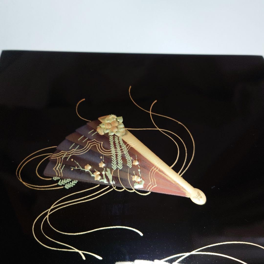 Amazon.co.jp: 蒔絵絵師 喜峰 造 扇面松蒔絵 硯箱 盛り蒔絵 扇面 松