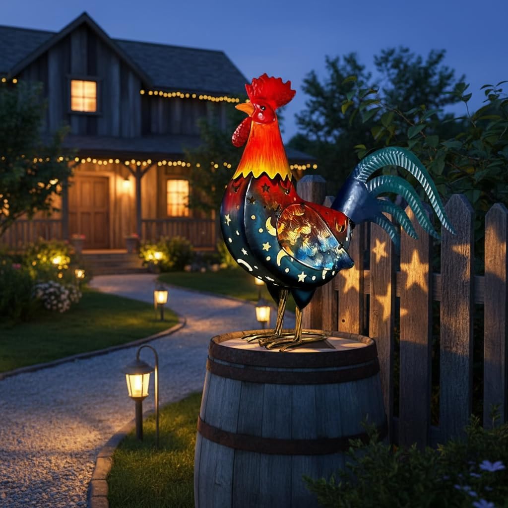 LIFFY Metal Rooster Yard Decor,18 Inch Solar Chicken Yard Decorations Outdoor,Garden Rooster Decor for Outside,Lawn Statues Decorative Ornaments for Home Patio Backyard Landscape